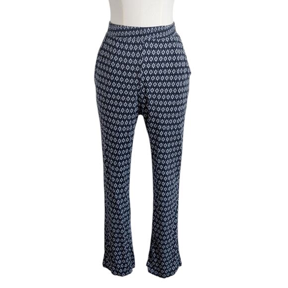 H&M Blue White Geometric Ikat-Inspired High Waist Casual Pants Women’s Small - Picture 2 of 9